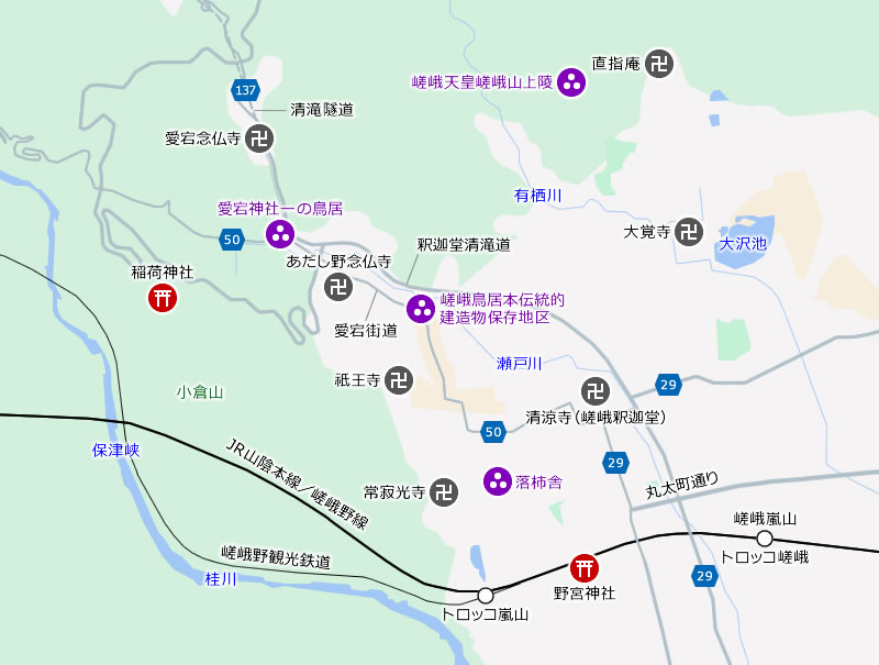 京都市右京区嵯峨鳥居本付近の地図