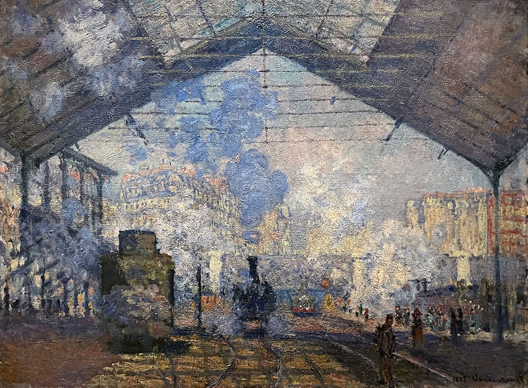 アーティゾン美術館「モネ没後100年 クロード・モネ 風景への問いかけ」展の展示作品 No.43：クロード・モネ サン=ラザール駅（1877）